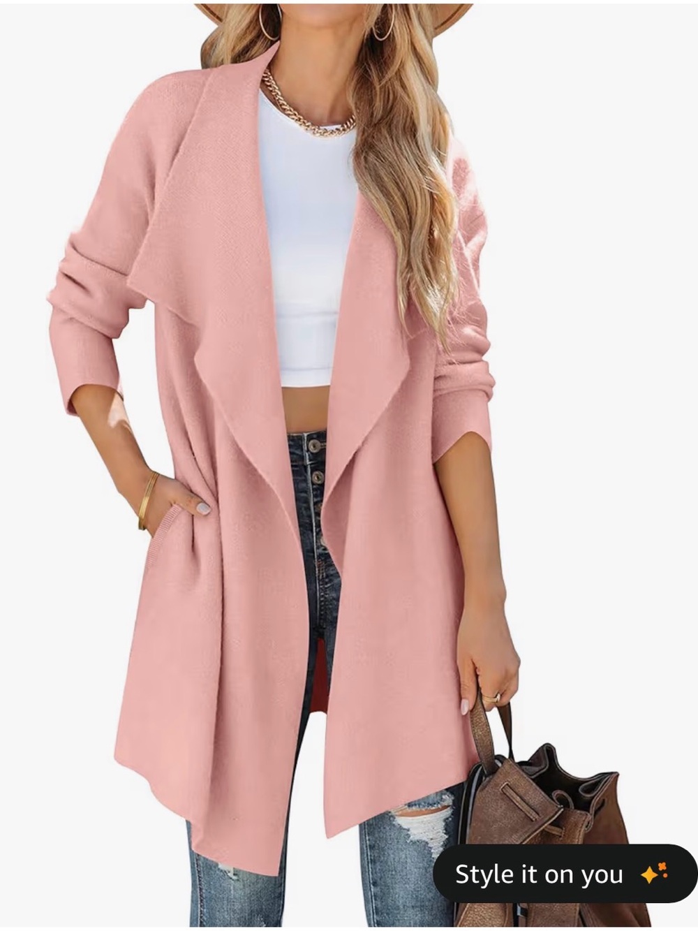 PinkOpen-Front Draped Cardigan - Picture 4 of 5